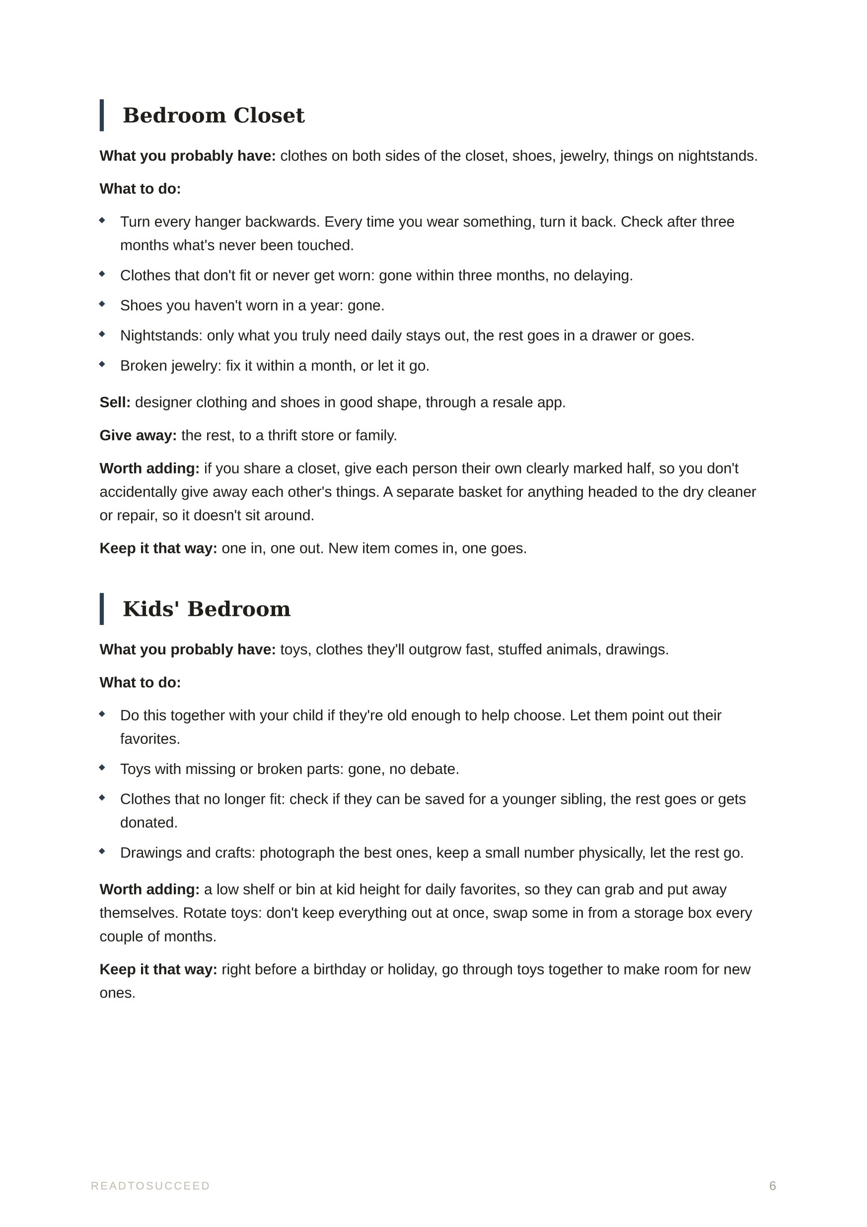 A page from Clear Home, Clear Mind: Half-day projects: the bedroom closet